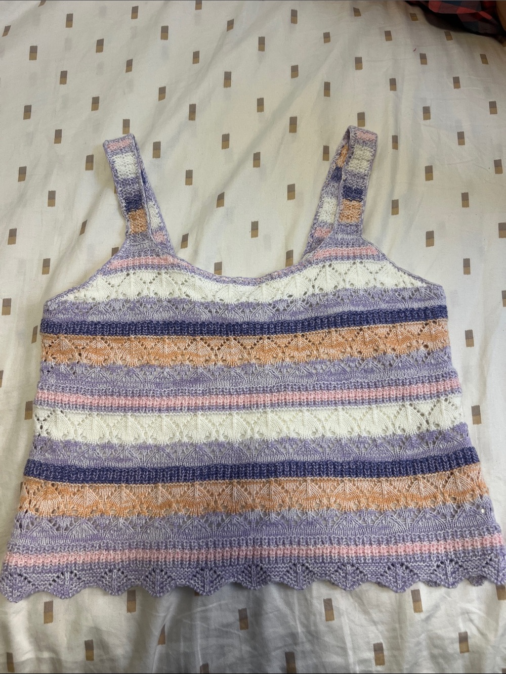 Jessica Simpson Striped Crochet Tank Top in Lavender, Peach & White